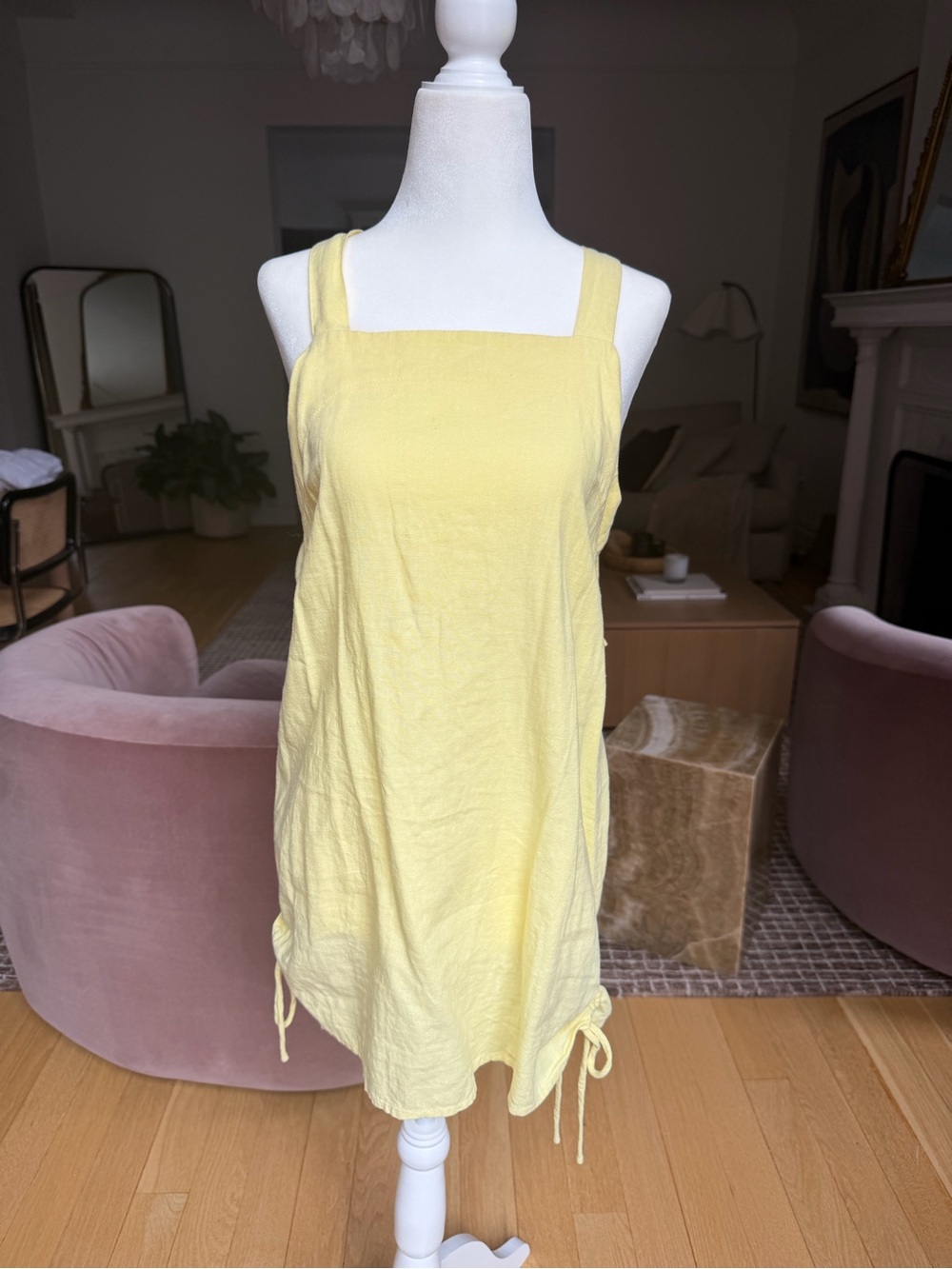 Elegant Lemon Mini Dress - 50% Linen and cotton
